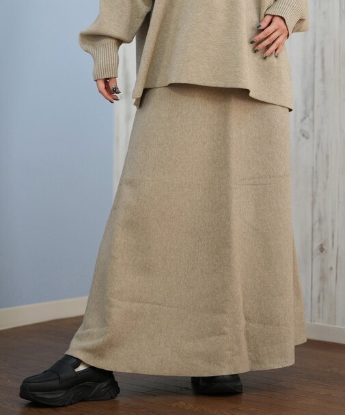 【限定】RIKKAFEMME/ロングスカート リブニットスカート セットアップ対応 RF25FW15 リッカファム レディース ムラサキスポーツ限定