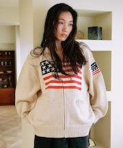 【限定】RIKKAFEMME/ニット セーター ジップアップ パーカー 星条旗 RF25FW18 リッカファム レディース ムラサキスポーツ限定