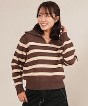 【限定】RIKKAFEMME/ニット セーター ボーダー ショート丈 RF25FW21 リッカファム レディース ムラサキスポーツ限定