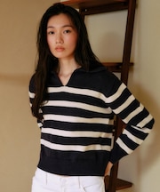 【限定】RIKKAFEMME/ニット セーター ボーダー ショート丈 RF25FW21 リッカファム レディース ムラサキスポーツ限定