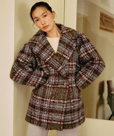 【限定】RIKKA FEMME/ジャケット チェック柄 コート ブークレージャケット RF25FW24 リッカファム レディース ムラサキスポーツ限定