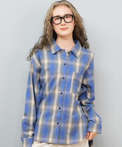 ROXY/長袖 シャツ チェック柄 ロゴ LOOK UP シャツ RSH254045 ロキシー レディース ムラサキスポーツ