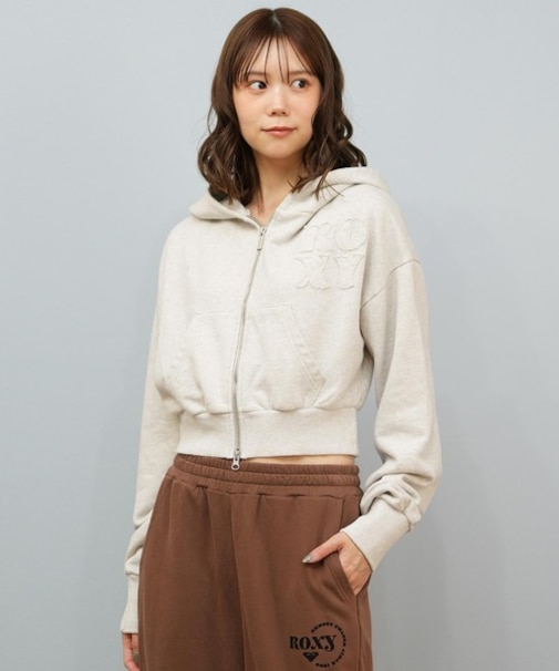 ROXY/長袖ジップアップ パーカー ウォッシュ加工 クロップド丈 ショート丈 セットアップ対応 RZP254034 ロキシー レディース ムラサキスポーツ