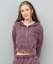 ROXY/長袖ジップアップ パーカー ウォッシュ加工 クロップド丈 ショート丈 セットアップ対応 RZP254034 ロキシー レディース ムラサキスポーツ