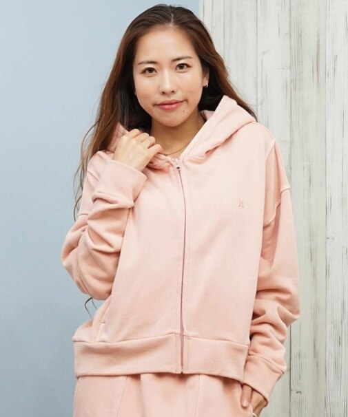 Hurley/長袖ジップアップ パーカー ワンポイント 裏毛 SWEAT PIGMENT FZ HOODIE WCFF252030 ハーレー レディース ムラサキスポーツ