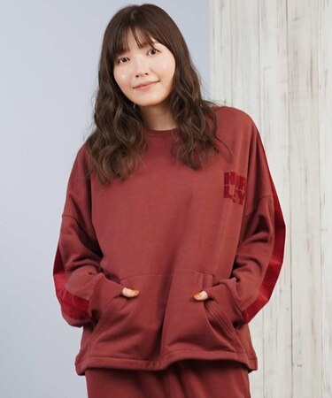 Hurley/長袖トレーナー スウェット セットアップ対応 クルーネック ロゴ 袖ライン 裾ドローコード 異素材ミックス 裏毛 WCFL252021 ハーレー レディース ムラサキスポーツ