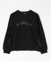 Hurley/長袖トレーナー スウェット クルーネック ロゴ 袖ライン 異素材ミックス 裏毛 セットアップ対応 WCFL252022 ハーレー レディース ムラサキスポーツ