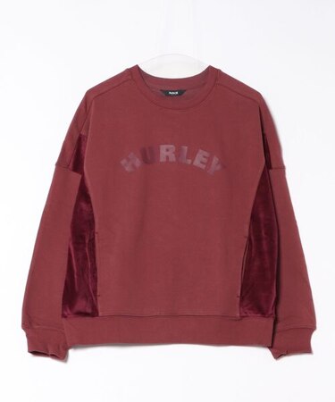 Hurley/長袖トレーナー スウェット クルーネック ロゴ 袖ライン 異素材ミックス 裏毛 セットアップ対応 WCFL252022 ハーレー レディース ムラサキスポーツ