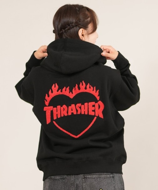 THRASHER/ジップアップ パーカー スウェット フーディー ロゴ バーニング ハート バックプリント 裏毛 254TH2PK051 スラッシャー レディース ムラサキスポーツ