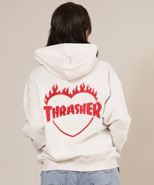 THRASHER/ジップアップ パーカー スウェット フーディー ロゴ バーニング ハート バックプリント 裏毛 254TH2PK051 スラッシャー レディース ムラサキスポーツ