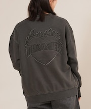 THRASHER/長袖トレーナー スウェット クルーネック ロゴ バーニング ハート バックプリント 裏起毛 254TH2TR061 スラッシャー レディース ムラサキスポーツ