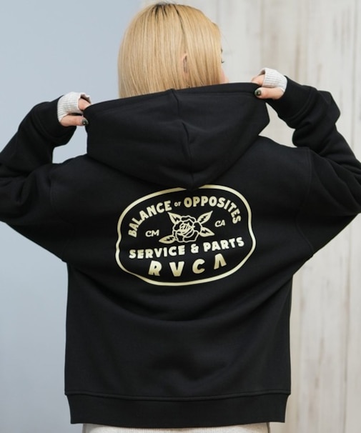 RVCA/ジップアップ パーカー バックプリント ロゴ 裏起毛 COURT ZIP HOODIE BF044-015 ルーカ レディース ムラサキスポーツ