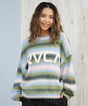 RVCA/ニット セーター クルーネック ロゴ ボーダー グラデーション RS BIG RVCA KNIT BF044-651 ルーカ レディース ムラサキスポーツ