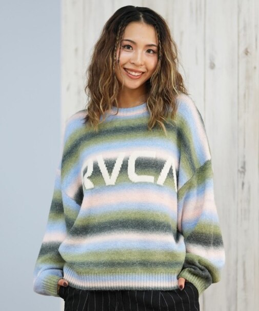 RVCA/ニット セーター クルーネック ロゴ ボーダー グラデーション RS BIG RVCA KNIT BF044-651 ルーカ レディース ムラサキスポーツ