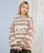 RVCA/ニット セーター クルーネック ロゴ ボーダー グラデーション RS BIG RVCA KNIT BF044-651 ルーカ レディース ムラサキスポーツ