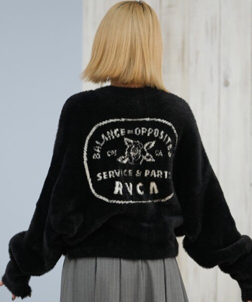 RVCA/ニット セーター クロップド丈 ショート丈 ロゴ LOOSE FIT JQ KNIT BF044-652 ルーカ レディース ムラサキスポーツ