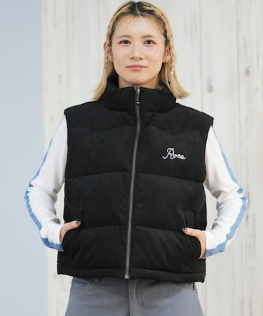 RVCA/ベスト スエード ロゴ DEVON SUEDET PUFFER VEST BF044-755 ルーカ レディース ムラサキスポーツ