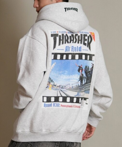 THRASHER/254TH1PK066 プルオーバー パーカー 長袖 裏起毛 スウェット フーディー バックプリント スラッシャー メンズ ムラサキスポーツ