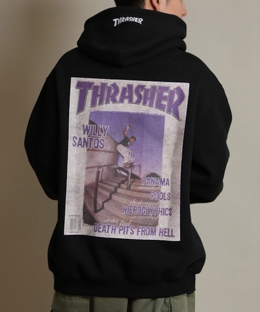 THRASHER/254TH1PK067 プルオーバー パーカー 長袖 裏起毛 スウェット フーディー バックプリント スラッシャー メンズ ムラサキスポーツ