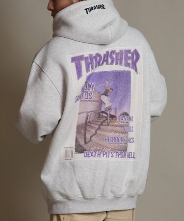THRASHER/254TH1PK067 プルオーバー パーカー 長袖 裏起毛 スウェット フーディー バックプリント スラッシャー メンズ ムラサキスポーツ
