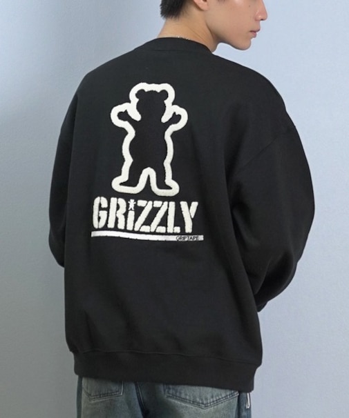 GRIZZLY/G25FW-4302 EMBROIDERY BEAR CREW NECK  長袖 裏起毛 クルーネックトレーナー スウェット バックプリント グリズリー メンズ ムラサキスポーツ
