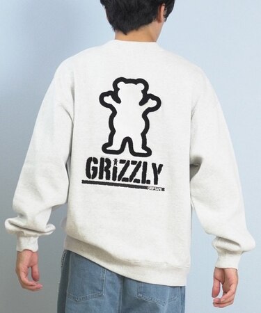 GRIZZLY/G25FW-4302 EMBROIDERY BEAR CREW NECK 長袖 裏起毛 クルーネックトレーナー スウェット バックプリント グリズリー メンズ ムラサキスポーツ