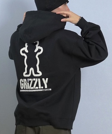 GRIZZLY/G25FW-4304 EMBROIDERY BEAR PARKER 長袖 裏起毛 プルオーバー パーカー スウェット フーディー バックプリント グリズリー メンズ ムラサキスポーツ