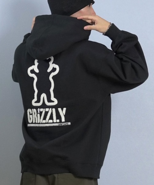 GRIZZLY/G25FW-4304 EMBROIDERY BEAR PARKER 長袖 裏起毛 プルオーバー パーカー スウェット フーディー バックプリント グリズリー メンズ ムラサキスポーツ
