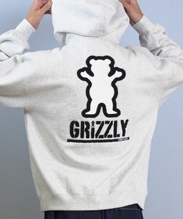 GRIZZLY/G25FW-4304 EMBROIDERY BEAR PARKER 長袖 裏起毛 プルオーバー パーカー スウェット フーディー バックプリント グリズリー メンズ ムラサキスポーツ