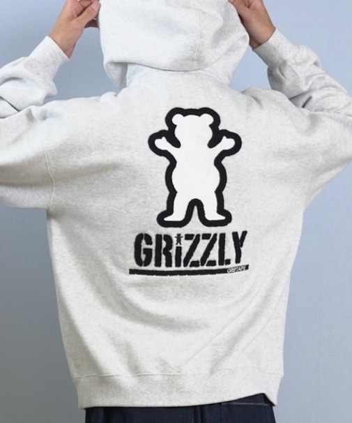 GRIZZLY/G25FW-4304 EMBROIDERY BEAR PARKER 長袖 裏起毛 プルオーバー パーカー スウェット フーディー バックプリント グリズリー メンズ ムラサキスポーツ