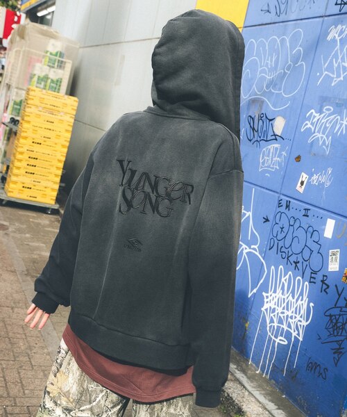 Younger Song ブラックジップパーカー denim zip hoodie（パーカー