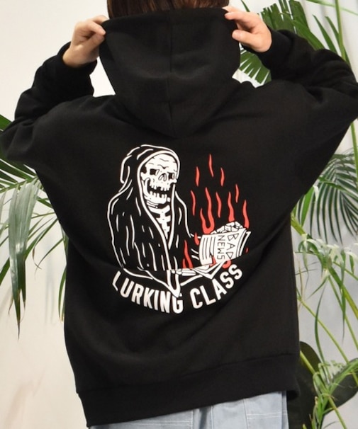 【限定】LURKING CLASS/裏起毛 ST24HUM02 プルオーバー パーカー スウェット フーディー バックプリント ラーキングクラス メンズ ムラサキスポーツ限定