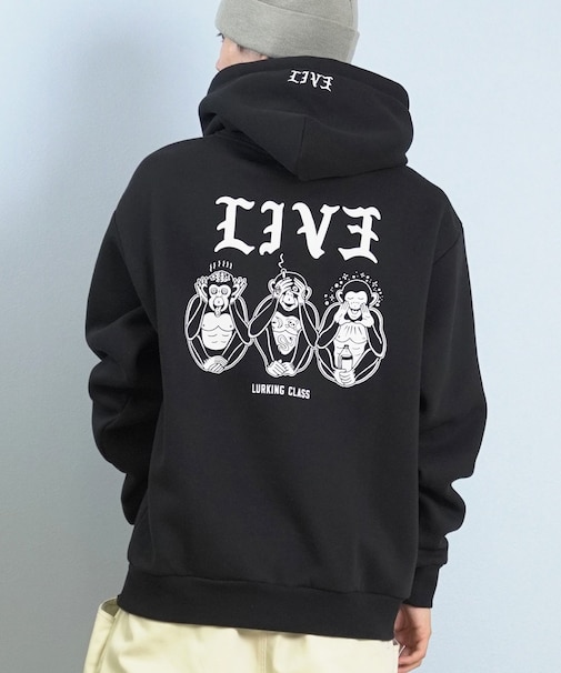 【限定】LURKING CLASS/LIV3 HOOD ST25FUM01 裏起毛 プルオーバー パーカー スウェット フーディー バックプリント ラーキングクラス メンズ ムラサキスポーツ限定