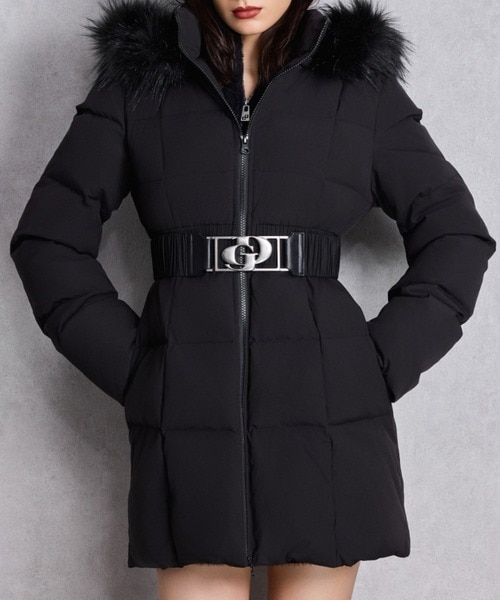 GYDA/GDベルト付きロングダウンコート ダウンジャケット フード