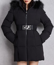 GYDA/GDベルト付きロングダウンコート ダウンジャケット フード取り外し 韓国ファッション アウター072550040001 ジェイダ レディース ムラサキスポーツ