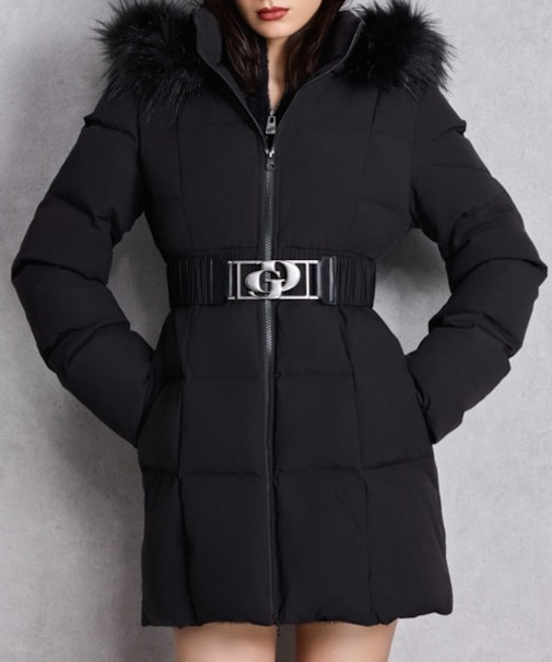 GYDA/GDベルト付きロングダウンコート ダウンジャケット フード取り外し 韓国ファッション アウター072550040001 ジェイダ レディース ムラサキスポーツ