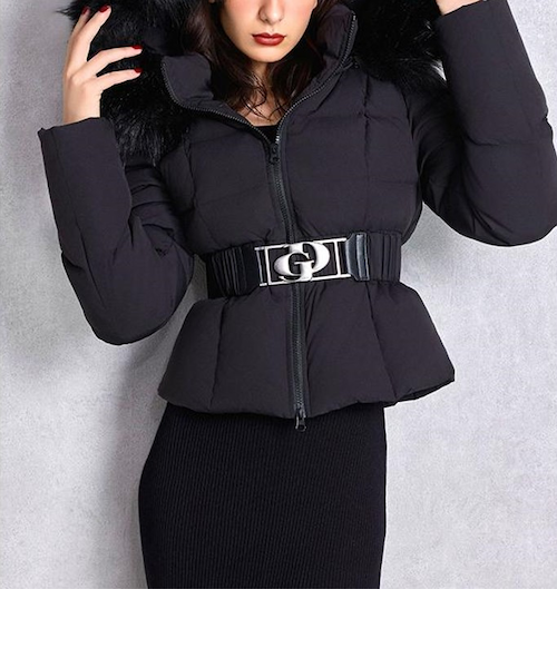 GYDA/GDベルト付きショートダウンコート ダウンジャケット フード