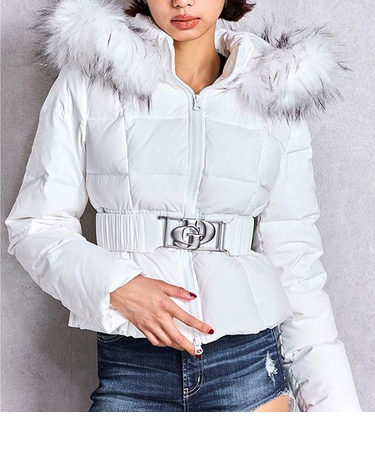 GYDA/GDベルト付きショートダウンコート ダウンジャケット フード取り外し 韓国ファッション アウター072550040001 ジェイダ レディース ムラサキスポーツ