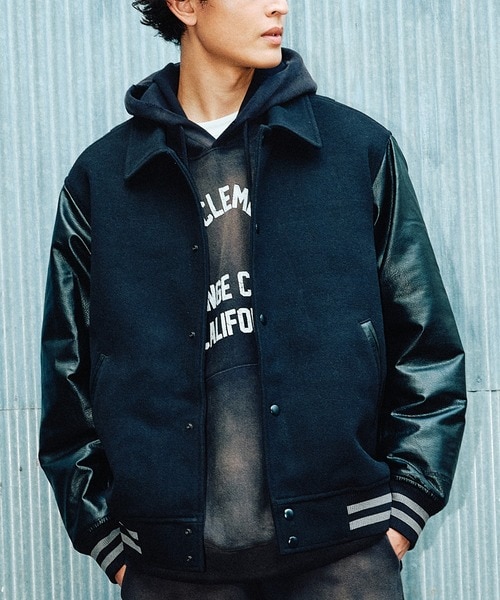 45R ネイビー ウールジャンパー　スタジャン風 スタジャン風ジャケット ネイビーとホワイト 45R ネイビー ウール