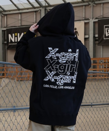 【限定】X-GIRL/105254012027 ジップアップ パーカー バックロゴ 裏毛 エックスガール レディース ムラサキスポーツ限定