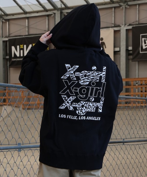 【限定】X-GIRL/105254012027 ジップアップ パーカー バックロゴ 裏毛 エックスガール レディース ムラサキスポーツ限定