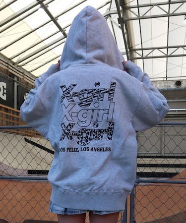 【限定】X-GIRL/105254012027 ジップアップ パーカー バックロゴ 裏毛 エックスガール レディース ムラサキスポーツ限定