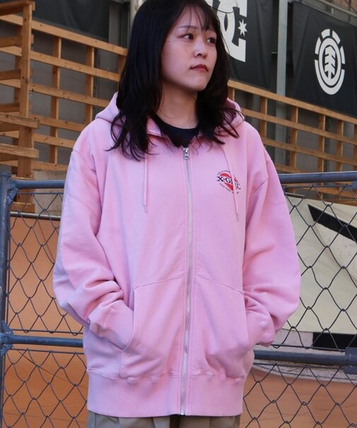 X-GIRL/105254012028 ジップアップ パーカー オーバーサイズ HEART LG ZIP SWT HD エックスガール レディース ムラサキスポーツ　