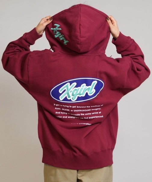 【限定】X-GIRL/105254012029 ジップアップ パーカー オーバーサイズ SLT OVAL LG ZIP SW HD エックスガール レディース ムラサキスポーツ限定