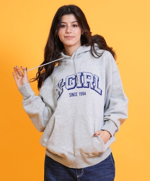 【限定】X-GIRL/105254012030 プルオーバーパーカー オーバーサイズ COLLEGE LOGO SWT HD エックスガール レディース ムラサキスポーツ限定