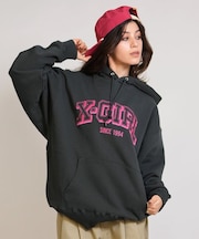 【限定】X-GIRL/105254012030 プルオーバーパーカー オーバーサイズ COLLEGE LOGO SWT HD エックスガール レディース ムラサキスポーツ限定