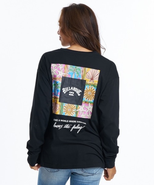 BILLABONG/SQUARE LOGO BOY FIT LS T BG013050 ロンT  長袖Tシャツ オーバーサイズシルエット ビラボン レディース ムラサキスポーツ