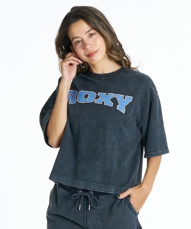 【限定】ROXY/別注 WAVE CLUB S/STEE RST261648M 半袖 Tシャツ クロップド丈 カレッジロゴ セットアップ対応 ロキシー レディース ムラサキスポーツ