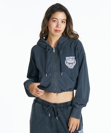 【限定】ROXY/別注 WAVE CLUB HOODIE RZP261646M ジップアップ パーカー クロップド丈 裏毛 ロキシー レディース ムラサキスポーツ限定