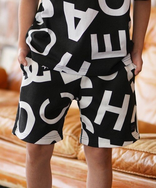 Dロゴ ハーフパンツ／ショートパンツ ブラック×ホワイト DC/キッズ YWS261508 26 KD ALLOVER SHORT セットアップ対応 裏毛